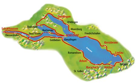 Bodensee Radtour, 8 Tage - Karte