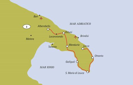 Apulien Routenkarte