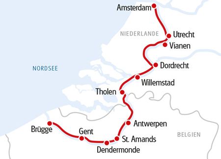 Karte Amsterdam - Brügge, MS FLUVIUS