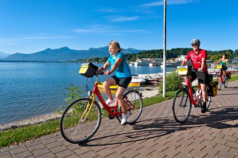 Eurobike cyclists at the promenade in Prien at Lake Chiemsee