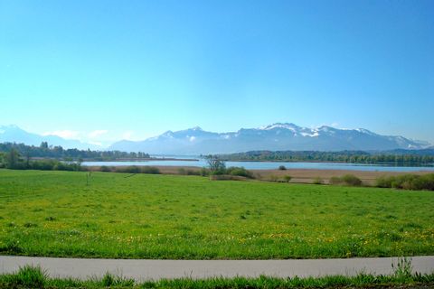 View over beautiful landscape and Lake Chiemsee